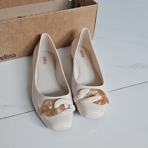 Melissa Cream Flats with Gold Chain Detail